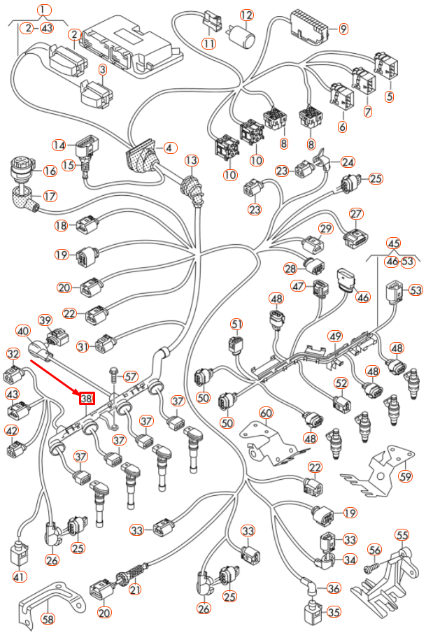 NEW AUDI A4 B8 COIL PACK WIRING HARNESS CABLE GUIDE 06H971824B ORIGINAL