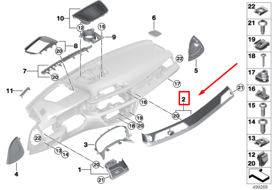 new bmw 7 g11, g12 dashboard panel center trim 9383740 51459383740 original