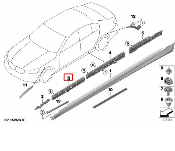 NEW BMW 7 G11 FRONT RIGHT MIDDLE SIDE SIDESKIRT HOLDER 51777357134 ORIGINAL