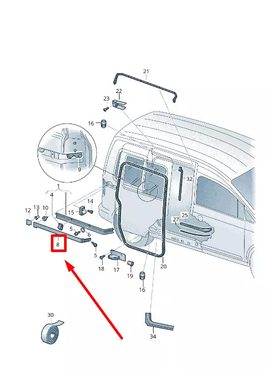NEW VW CADDY MK3 LEFT SLIDING DOOR RAIL COVER 2K0843795B