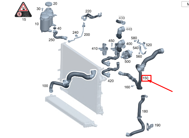 new mercedes-benz c w206 c43 amg engine coolant hose a2065016002 original