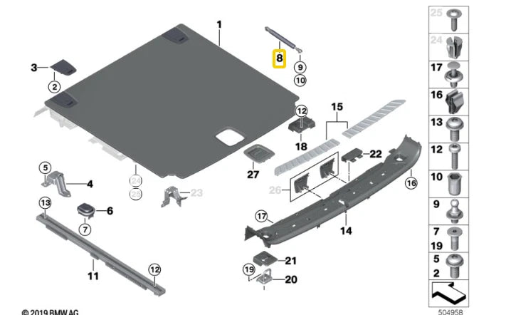 NEW BMW X3 G01 REAR FLOOR CARPER GAS SPRING 51477442678 ORIGINAL