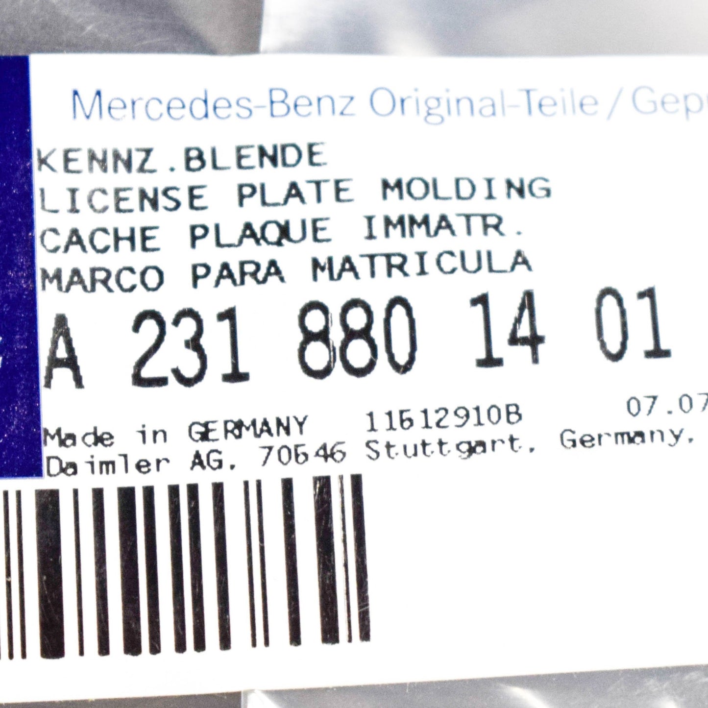 NEW MB SL R231 FRONT BUMPER NUMBER LICENSE PLATE HOLDER A2318801401 ORIGINAL