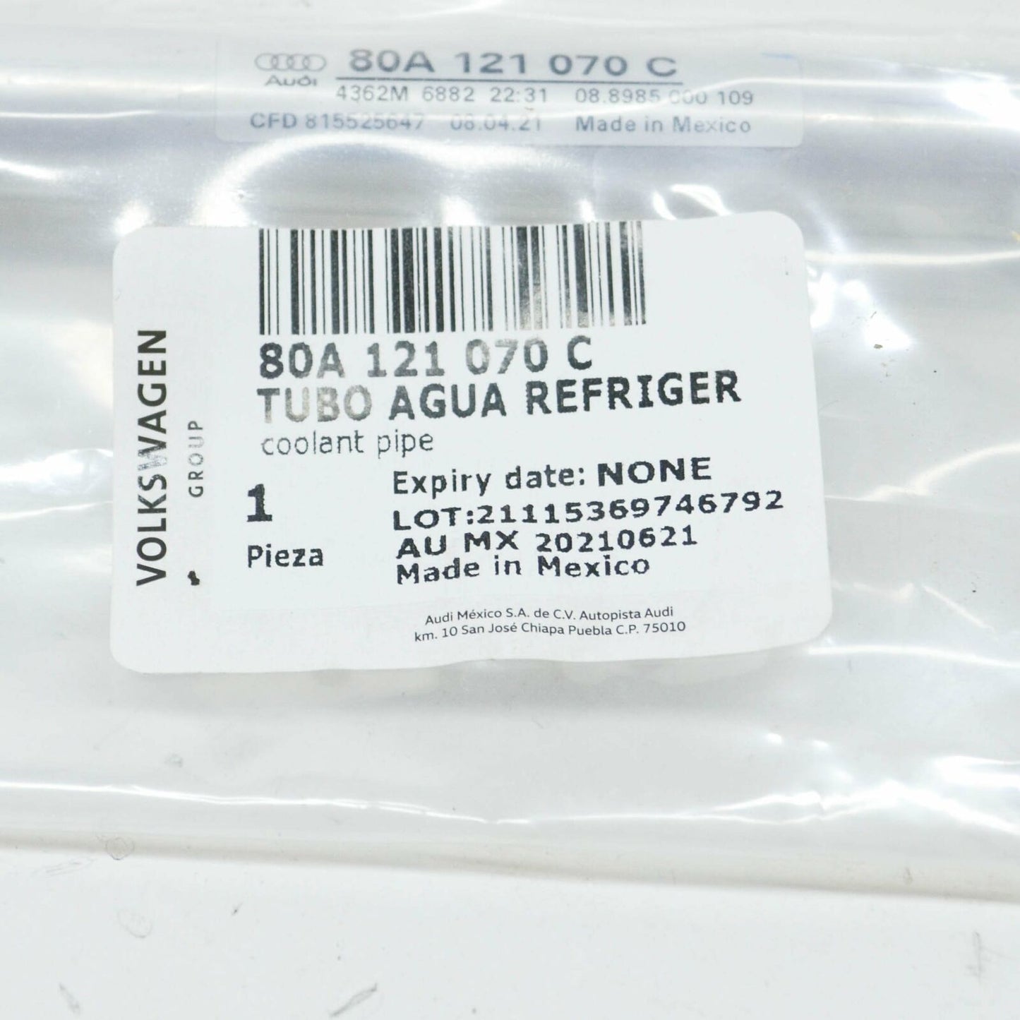 NEW AUDI Q5 FY 80A ENGINE WATER COOLANT HOSE 80A121070C ORIGINAL