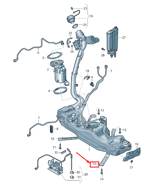 new skoda octavia 5e mk3 fuel tank tensioning strap 5q0201656h original