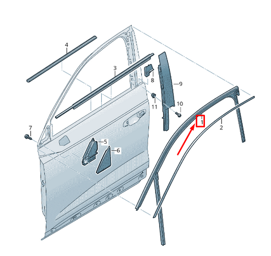 new audi q3 f3 front right door window guide 83a837440 original