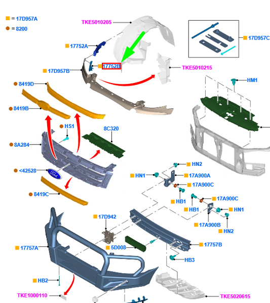 new ford ranger t6 mk1 front left bumper bracket 1712180 ab39-17a870-ca original