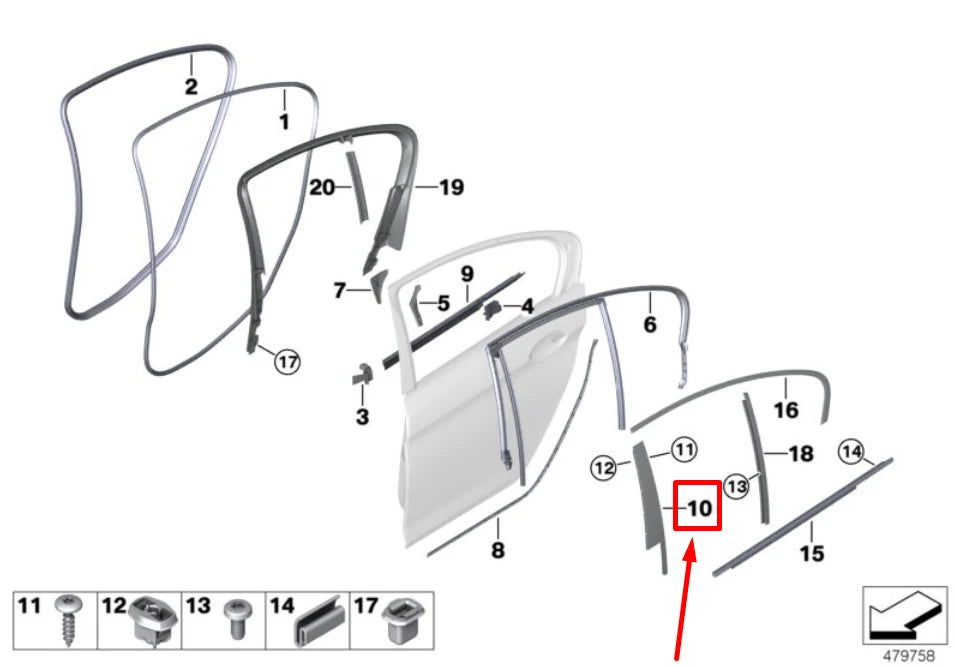 NEW BMW 5 G30 REAR LEFT DOOR B-PILLAR COLUMN EXTERIOR TRIM 51357390139 ORIGINAL
