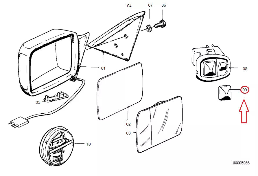 NEW BMW 5 E28 MIRROR KNOB REGULATOR SWITCH 61311367537 ORIGINAL