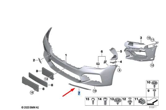 NEW BMW M5 F90 5 FRONT BUMPER LEFT PRESSURE LIP 51118084175 ORIGINAL