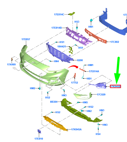 new ford kuga mk3 front bumper right grille 2498503 lv4b-17k946-se5uaw original