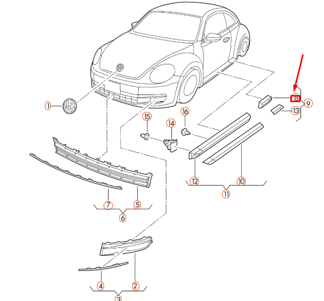 NEW VW BEETLE A5 REAR RIGHT SIDE PROTECTIVE STRIP 5C5854932M9B9 ORIGINAL