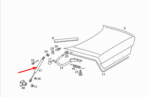 NEW MB E-CLASS W124 TAILGATE BOOT LID LEFT GAS STRUT A1247500636 ORIGINAL