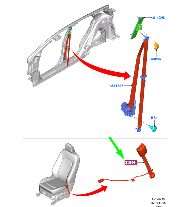 new ford ecosport mk2 front right seat buckle 1826448 cn15-b61208-ce3ja6