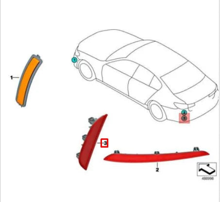 NEW BMW M5 F90 REAR RIGHT BUMPER REFLECTOR 63147857006 ORIGINAL