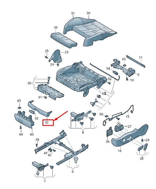 NEW VW TOURAN 5T LEFT SEAT CUSHION DEPTH EXTENSION TRIM 8T0881793A4PK ORIGINAL