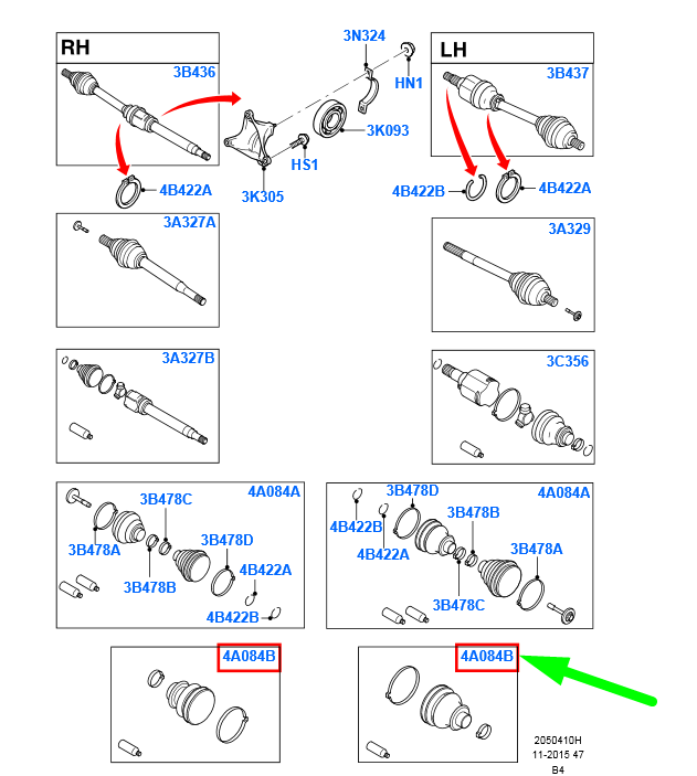 new ford focus mk2 front inner cv boot kit 1444323 3m51-4a084-kb original