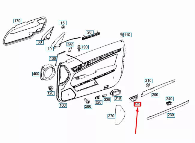 NEW MB E C207 FRONT LEFT INTERIOR DOOR GARNISH MOULDING A20772015222A02