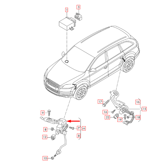 new audi q7 4l front right height level sensor 7l0616214c original