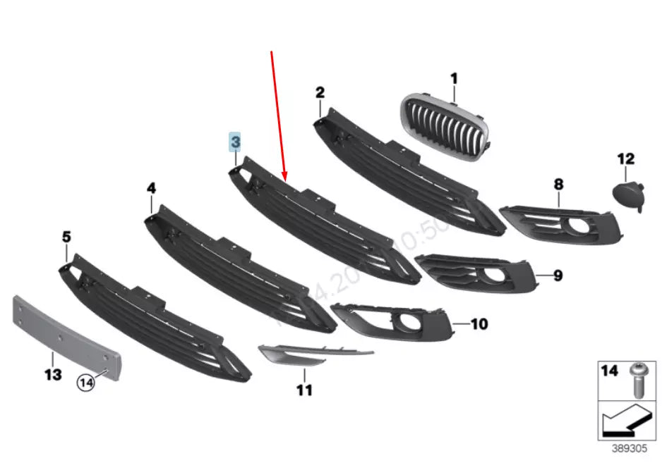 NEW BMW 2 F45 FRONT BUMPER CENTER OPEN GRILLE 51117347109 7347109 2015