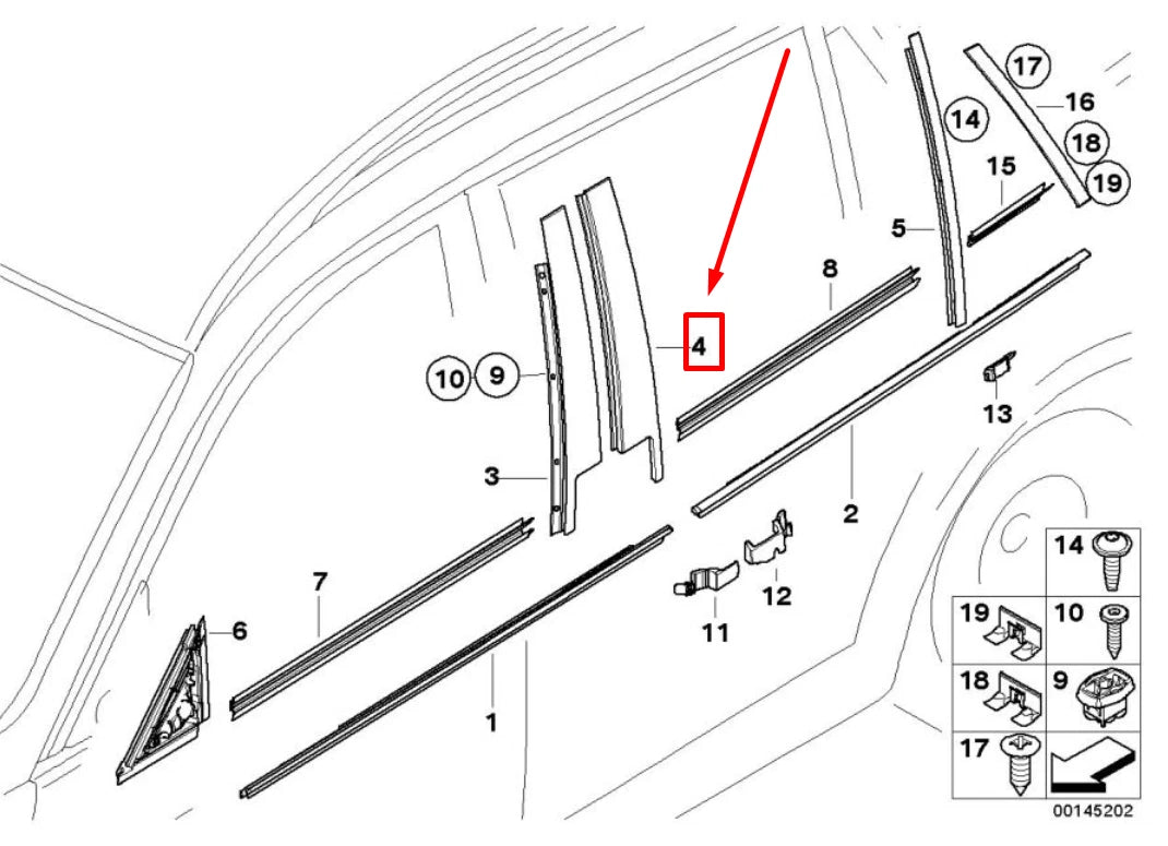 NEW BMW 3 E90 REAR RIGHT DOOR B-PILLAR COVER 51347060254 7060254 ORIGINAL