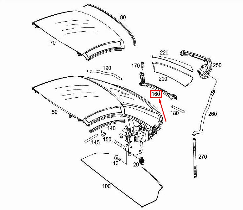 NEW MERCEDES-BENZ SLK R172 RIGHT C-PILLAR FOLDING ROOF SEAL A1727900298 ORIGINAL