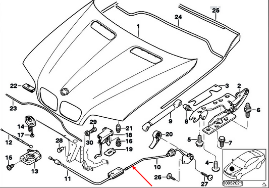 new bmw x5 e53 boonet hood lock cable rhd 51238402614 8402614 2005 original