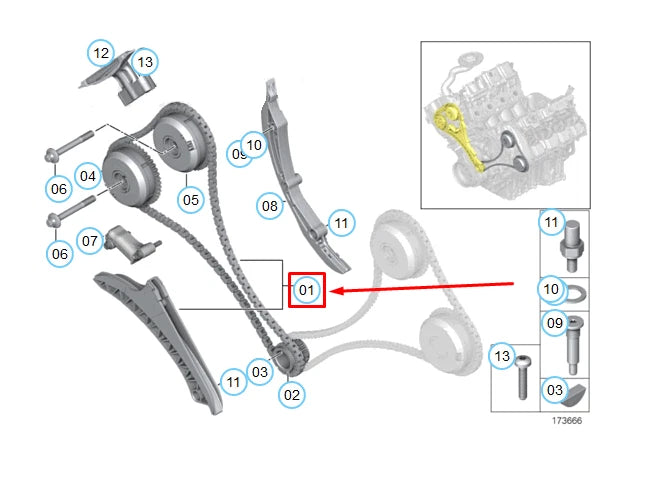 NEW BMW 5 F10 TIMING CHAIN WITH TENSIONING RAIL 11317567500 ORIGINAL