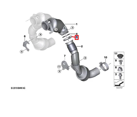 NEW BMW M5 F90 ENGINE COMP CATALYTIC CONVERTER V-CLAMP 18327856836 ORIGINAL