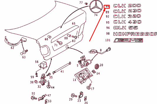 new mercedes-benz clk c208 rear emblem badge a2088170115 original