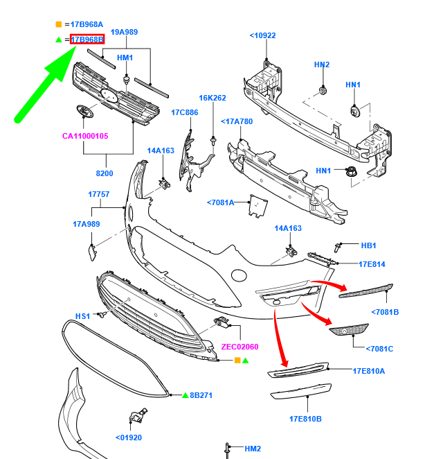 new ford galaxy mk2 front bumper lower grille am21-17b968-bf5uaw 1717454
