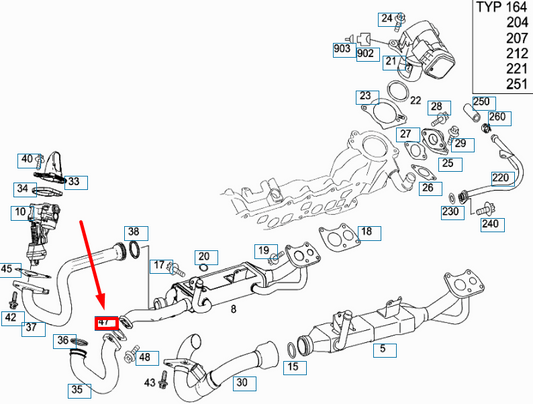 new mb ml w164 exhaust pipe to heat exchanger oval seal a6421421081 original