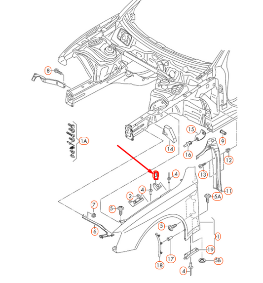 new audi a5 8t3 front right fender rear bracket 8t0821470b original
