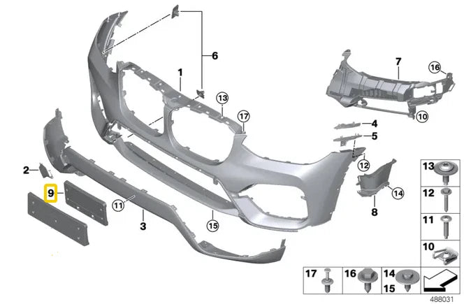 NEW BMW X3 G01 FRONT BUMPER NUMBER LICENSE PLATE HOLDER 51117399967 ORIGINAL