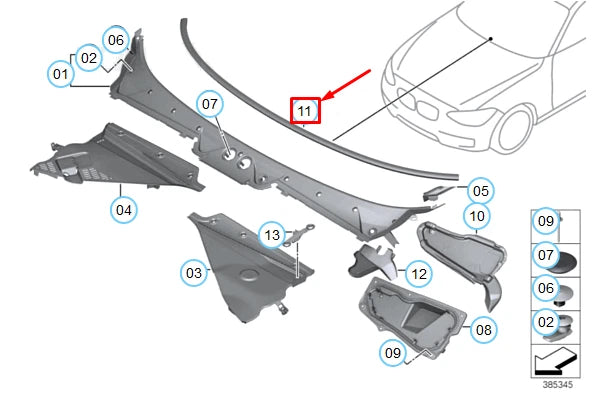 NEW BMW 1 F20 WINDSCREEN LOWER INSULATION FOAM SEAL STRIP 51487325890 ORIGINAL