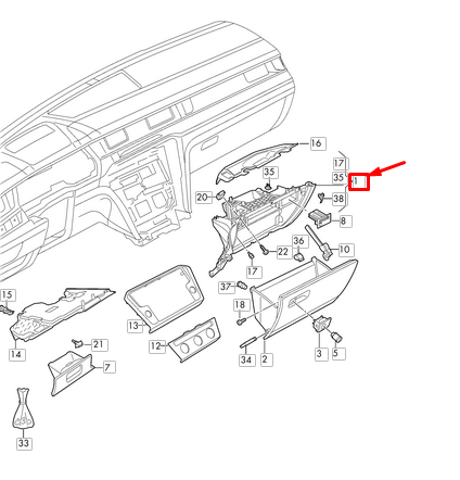 new volkswagen arteon 3h7 glove box mount lhd 3g8857114 original
