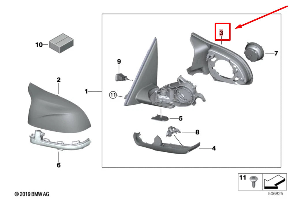 NEW BMW X4 F98 FRONT RIGHT MIRROR SUPPORTING RING 8071004 51168071004 ORIGINAL