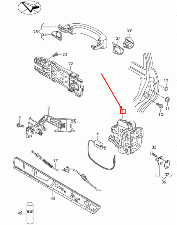 new volkswagen touareg 7l rear left door lock 4g0839015e original