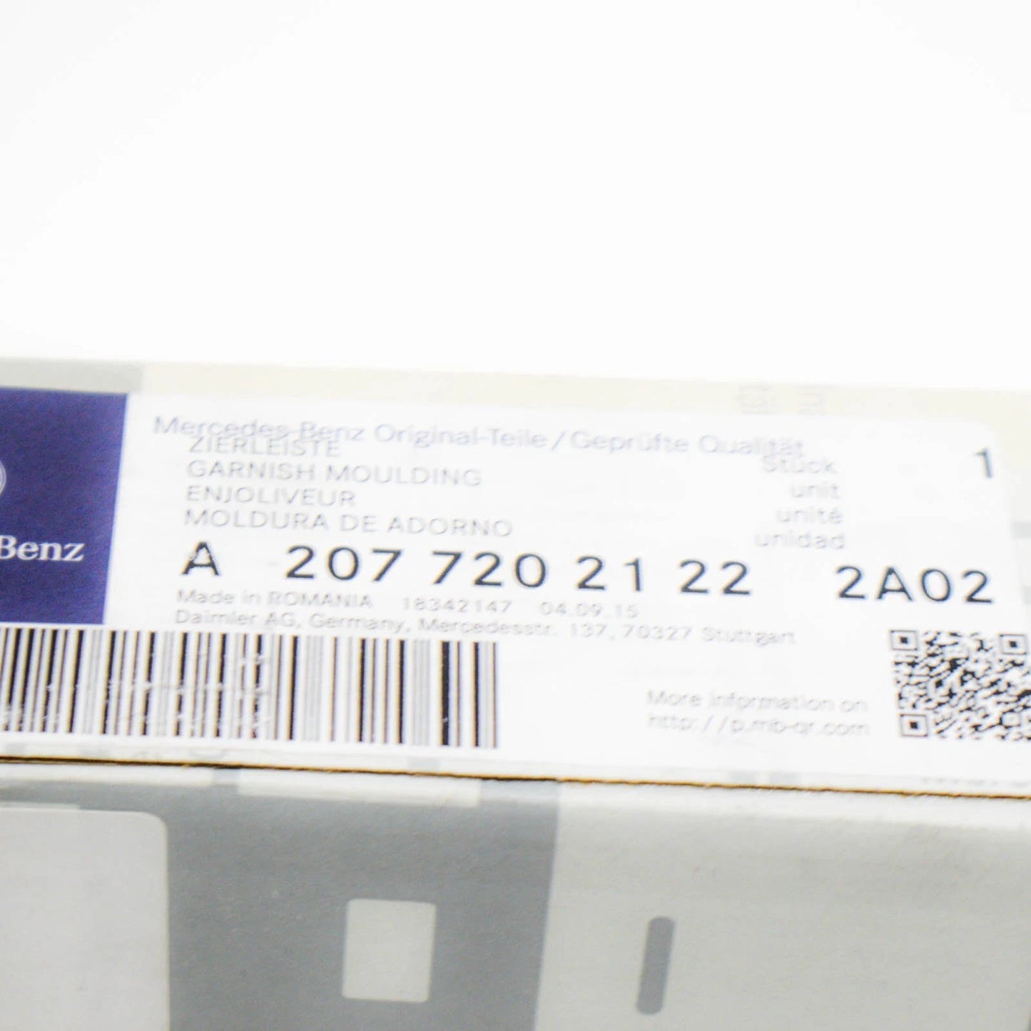 NEW MB E A207 FRONT LEFT GARNISH MOULDING UPPER TRIM A20772021222A02 ORIGINAL