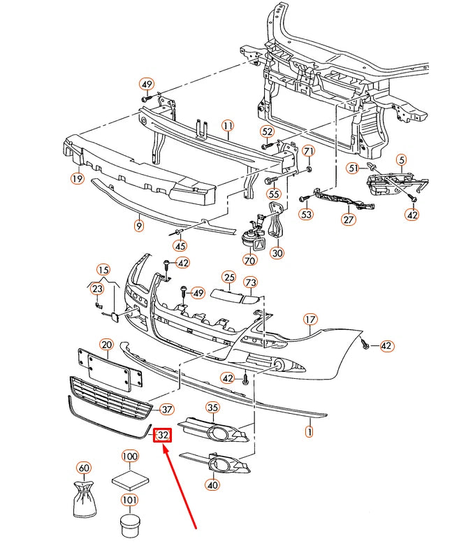 NEW VOLKSWAGEN EOS FRONT CENTER GRILLE DECORATIVE FRAME 1Q08531012ZZ ORIGINAL