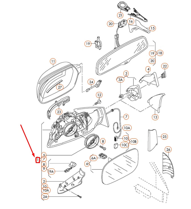 NEW AUDI A4 B8 FRONT LEFT DOOR MIRROR ASSEMBLY LHD 8K1857409G01C ORIGINAL