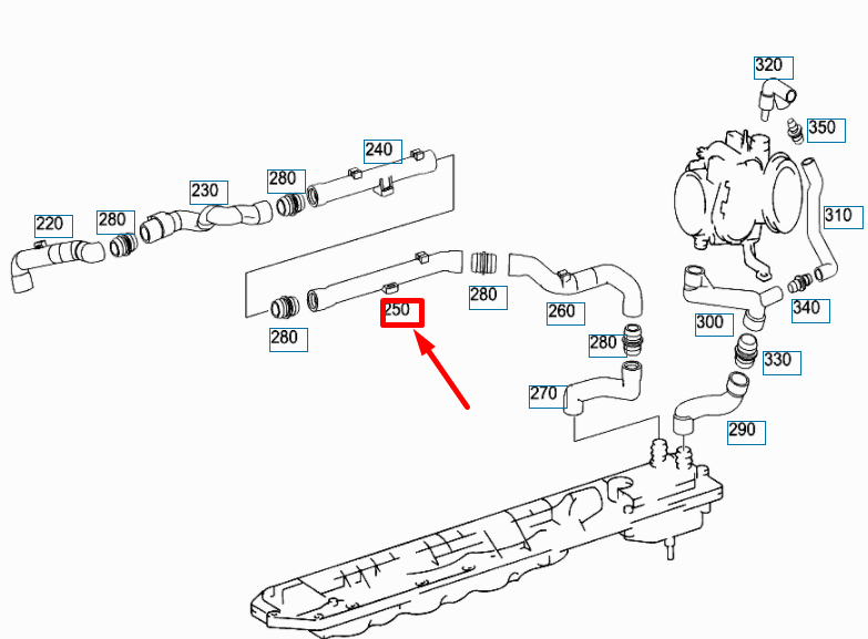 NEW MB CL C215 CYLINDER HEAD TO HEAT EXCHANGER HOSE A1370180382 ORIGINAL