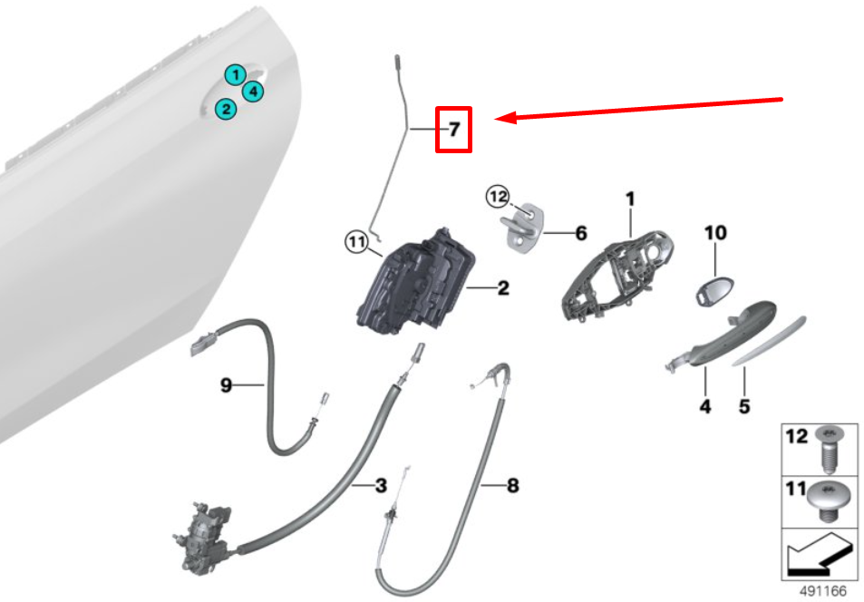 new bmw 6 g32 rear right door operating rod 51217382574 7382574 original