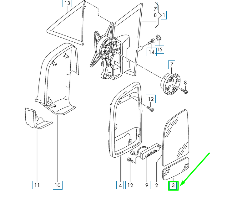 new vw crafter 2f mk1 front left door mirror lower glass 2e1857587e original