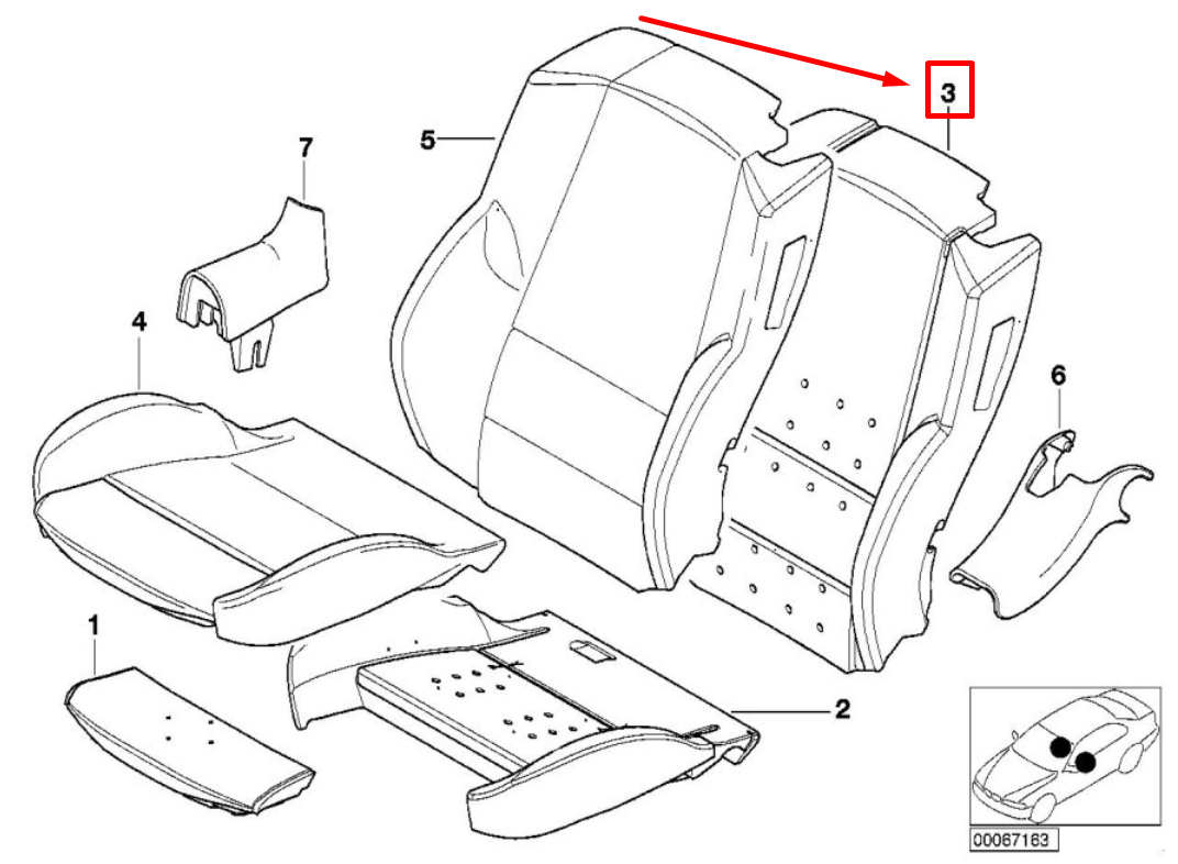 new bmw 3 cabrio e46 front right seat backrest foam 8266704 52108266704 original