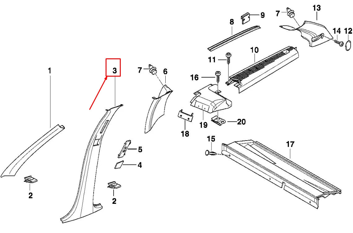 NEW BMW 3 TOURING E36 LEFT CENTER COLUMN COVERING 51438173501 ORIGINAL