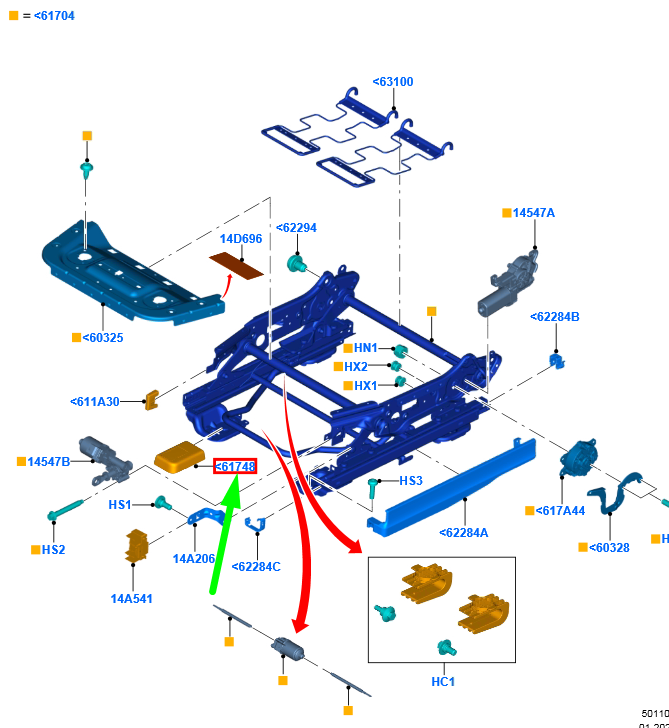 new ford ranger t6 mk1 front left seat right insulator lhd 2047716 original