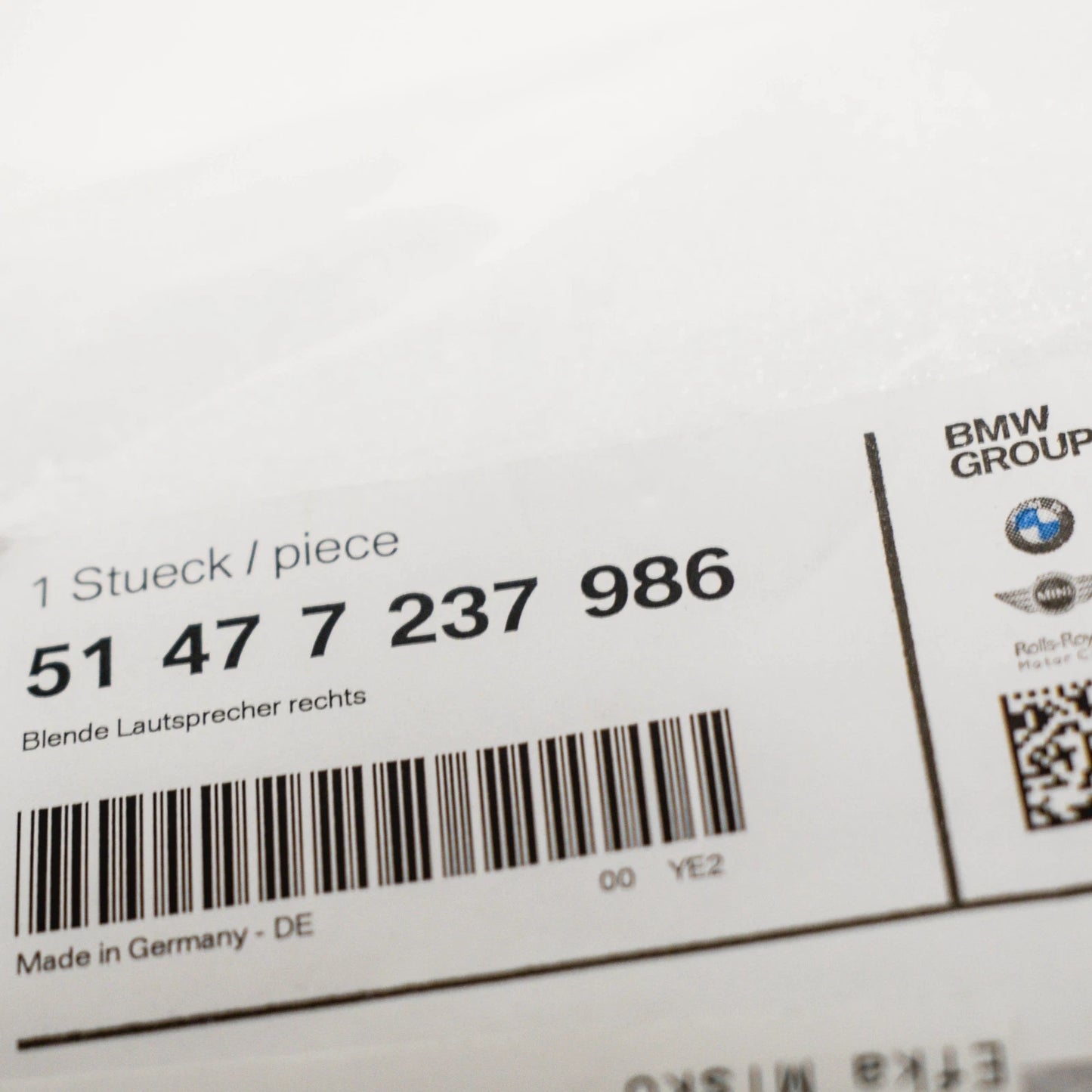 NEW BMW 5 GT F07 REAR RIGHT LOUDSPEAKER COVER 51477237986 7237986 ORIGINAL