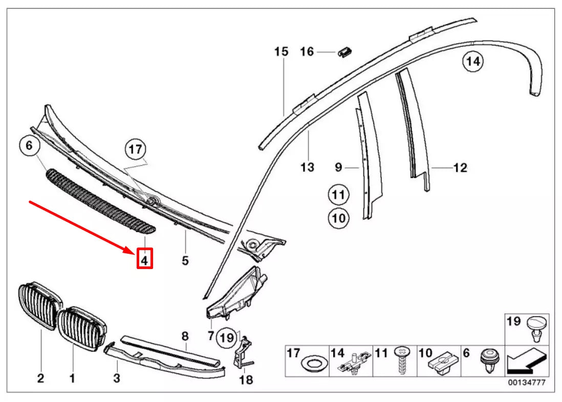 NEW BMW 3 E46 WINDSHIELD COWL GRILLE 51138204860 8204860 ORIGINAL