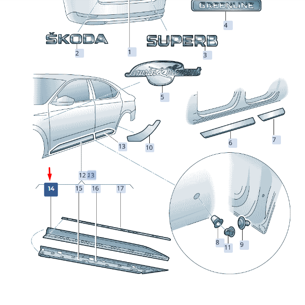new skoda superb mk3 front left door protective strip 3v085395977z original